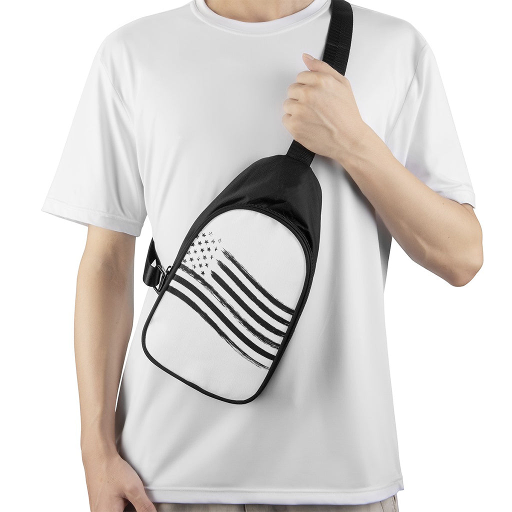White And Black American Flag Print Chest Bag