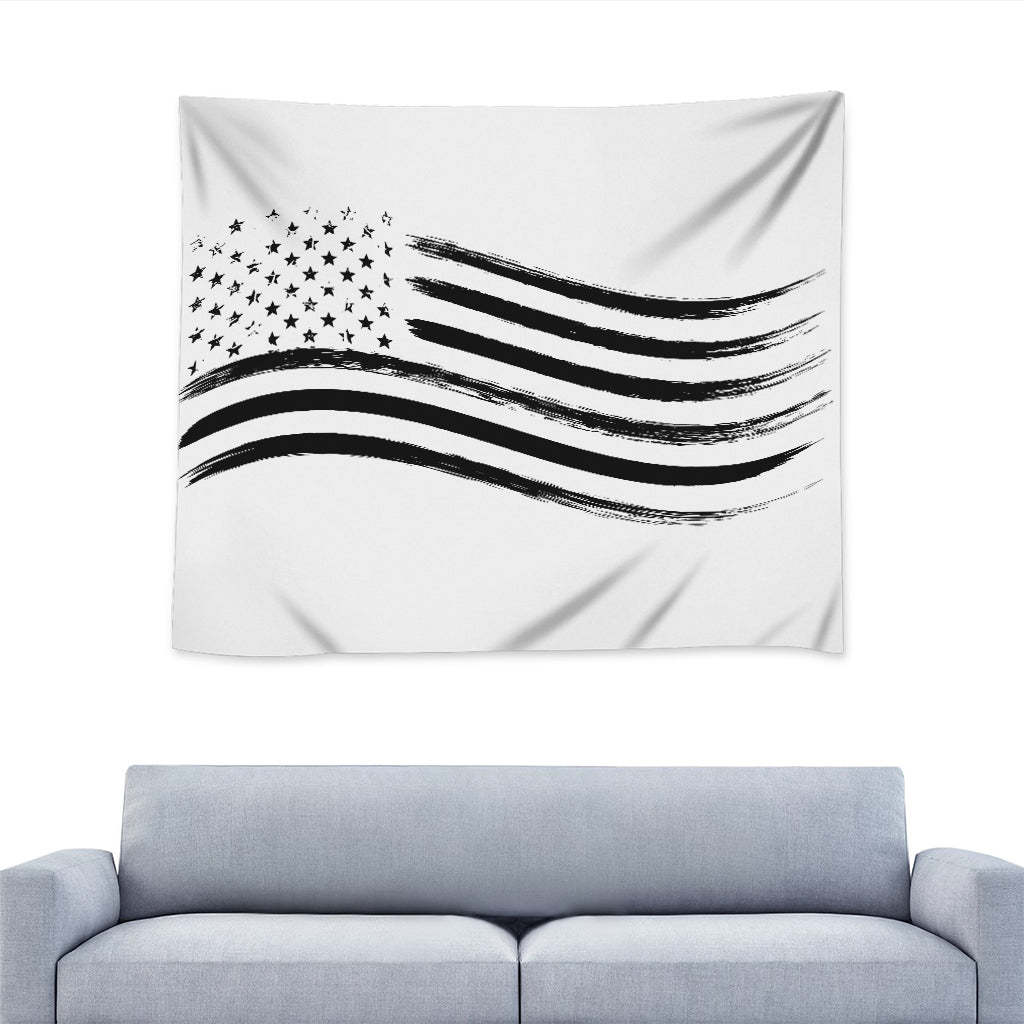 White And Black American Flag Print Tapestry