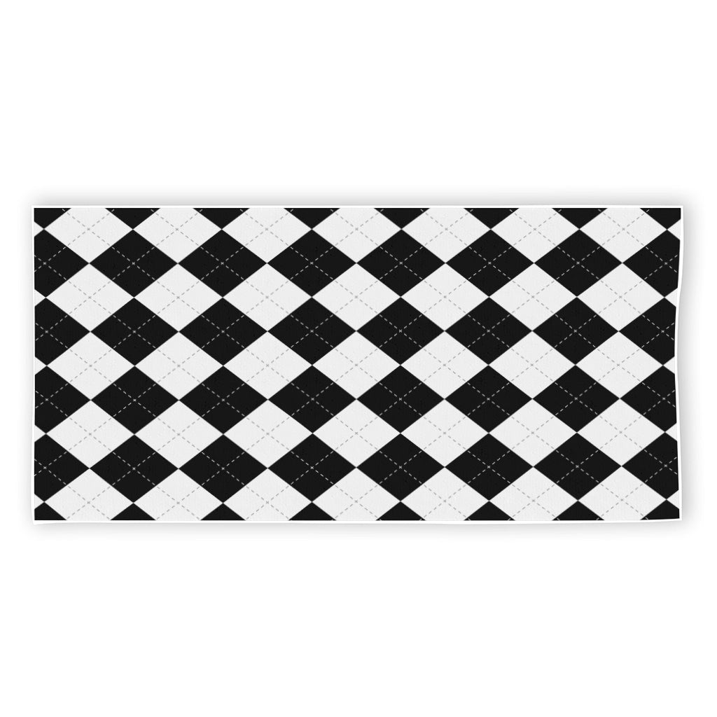 White And Black Argyle Pattern Print Beach Towel