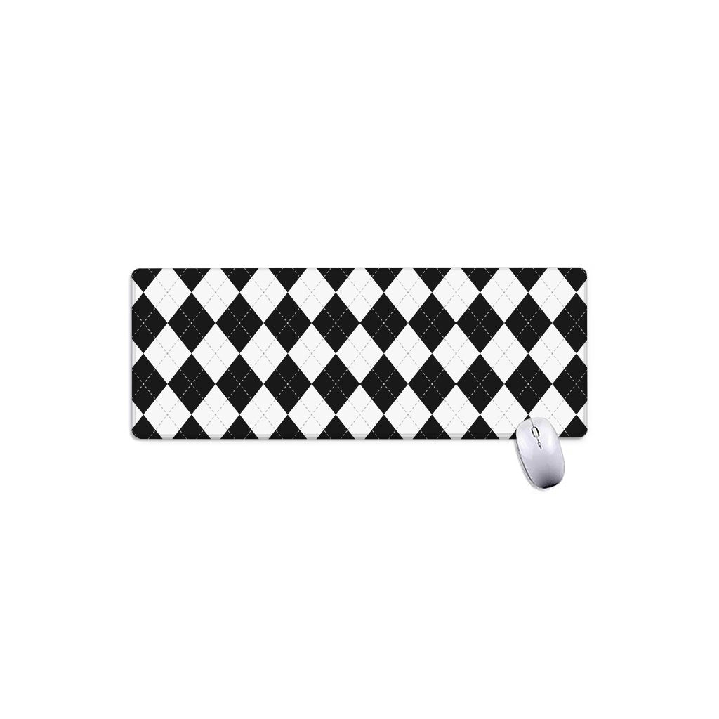 White And Black Argyle Pattern Print Extended Mouse Pad