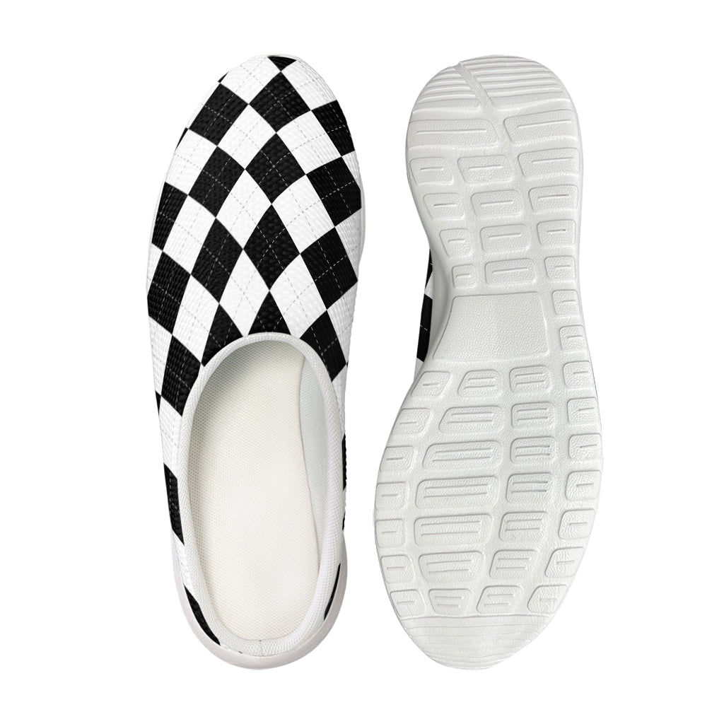 White And Black Argyle Pattern Print Mesh Casual Shoes