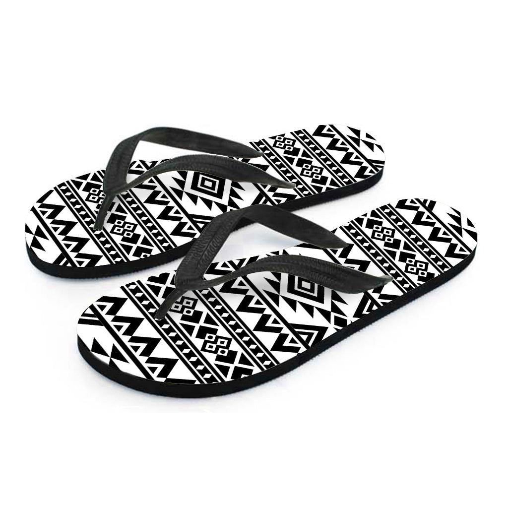 White And Black Aztec Pattern Print Flip Flops