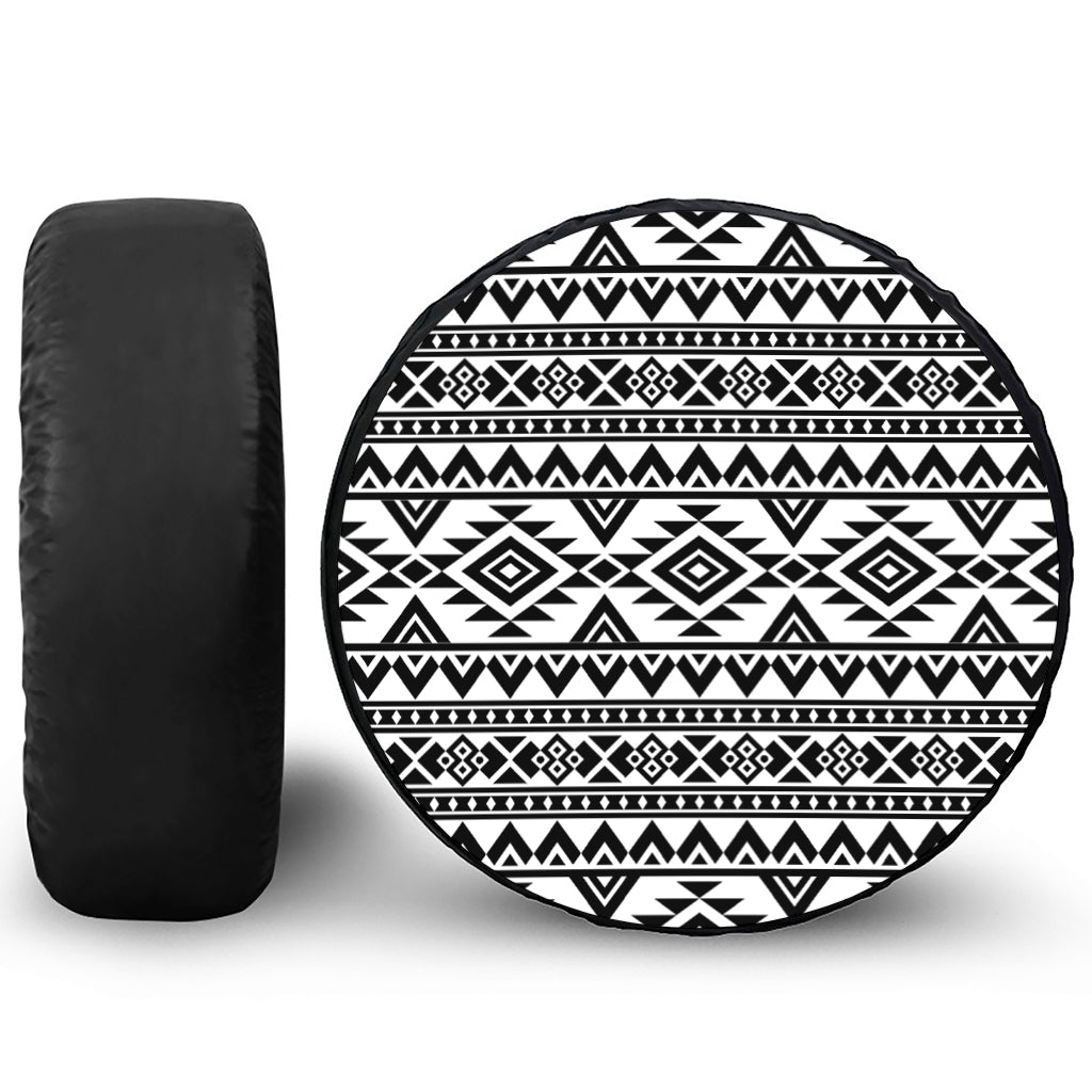 White And Black Aztec Pattern Print Tire Cover