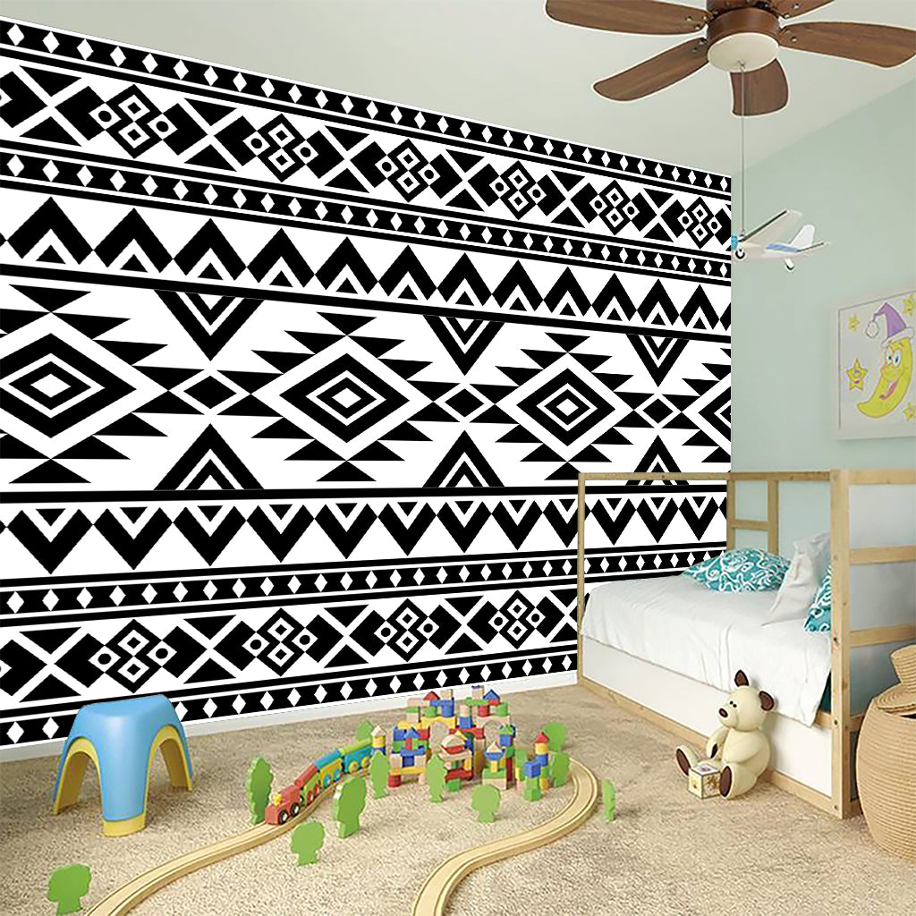 White And Black Aztec Pattern Print Wall Sticker