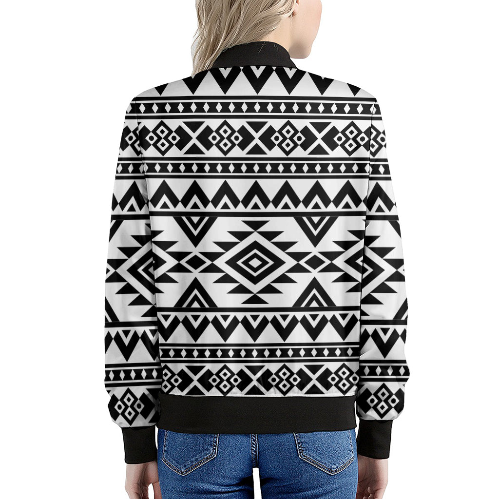 White And Black Aztec Pattern Print Women's Bomber Jacket