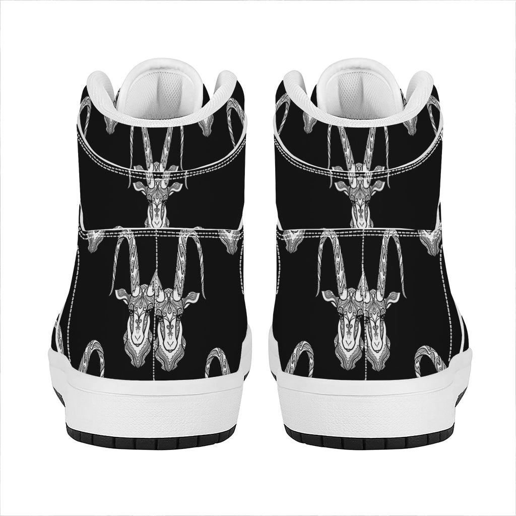 White And Black Capricorn Sign Print High Top Leather Sneakers