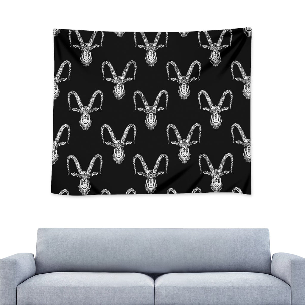 White And Black Capricorn Sign Print Tapestry