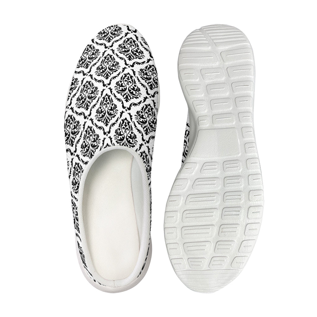 White And Black Damask Pattern Print Mesh Casual Shoes