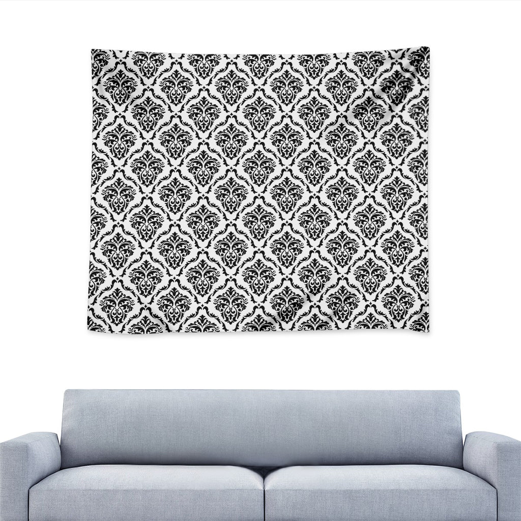 White And Black Damask Pattern Print Tapestry