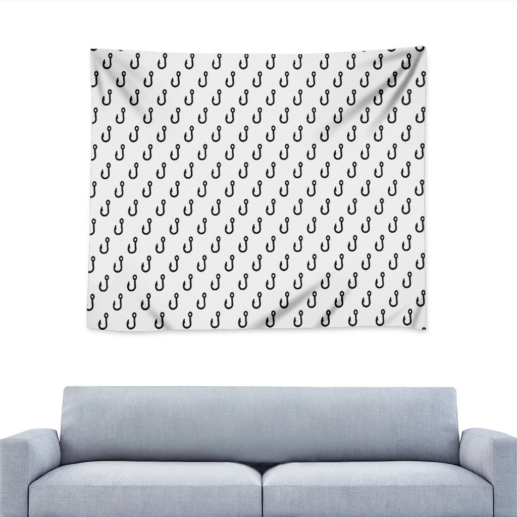 White And Black Fishing Hooks Print Tapestry