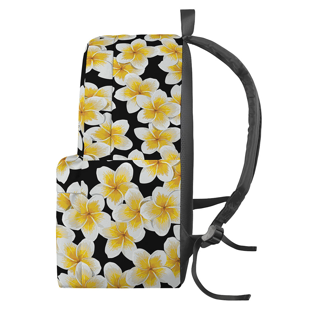 White And Black Frangipani Pattern Print Backpack