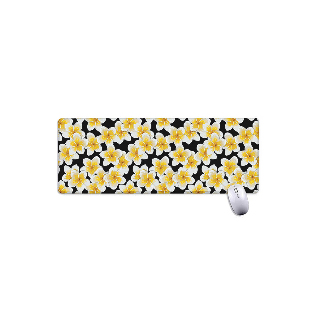 White And Black Frangipani Pattern Print Extended Mouse Pad