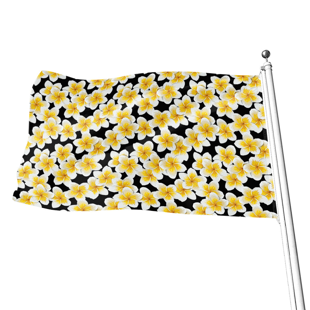 White And Black Frangipani Pattern Print Flag