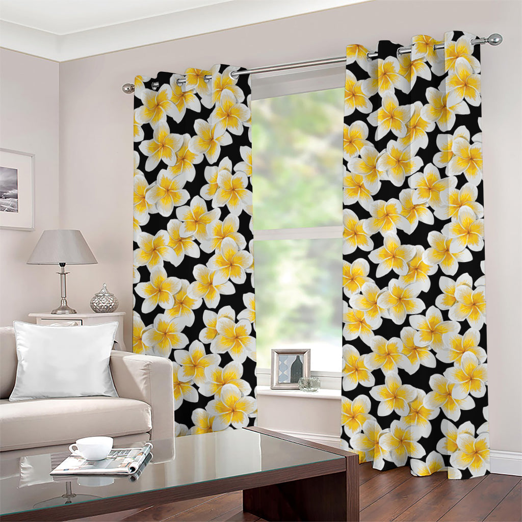 White And Black Frangipani Pattern Print Grommet Curtains