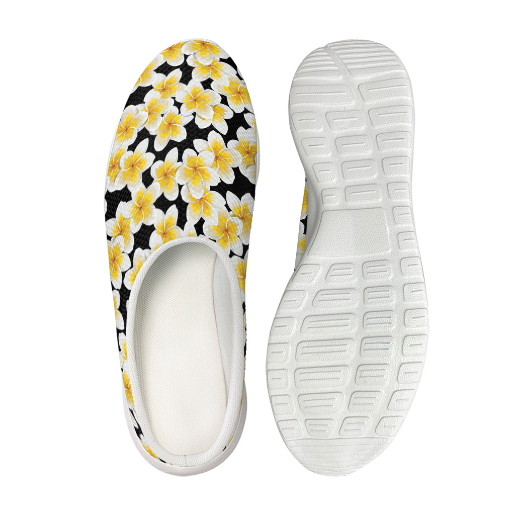 White And Black Frangipani Pattern Print Mesh Casual Shoes
