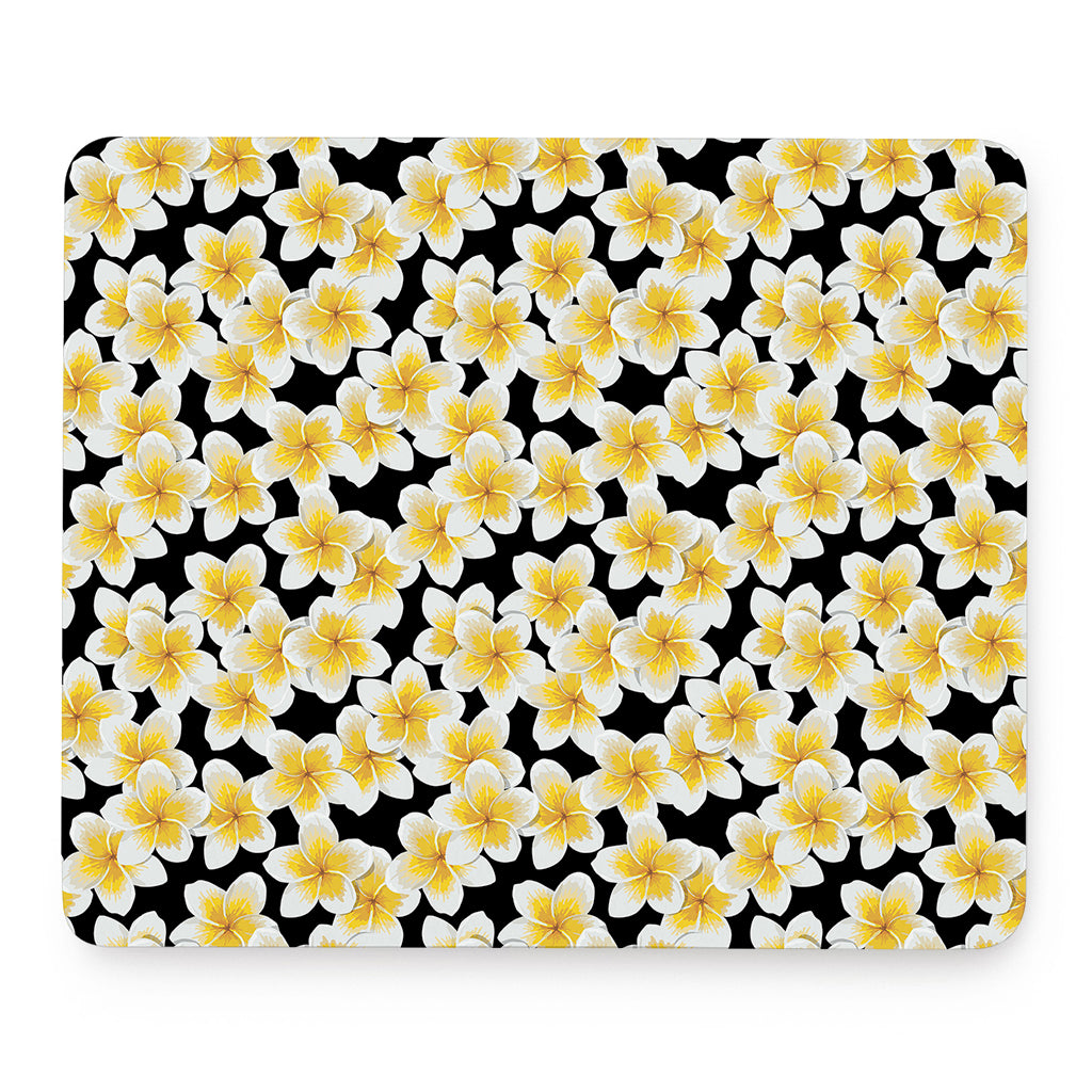 White And Black Frangipani Pattern Print Mouse Pad