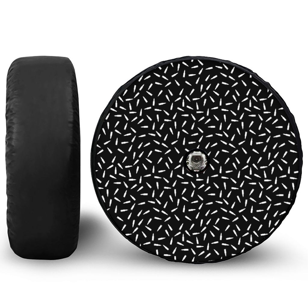 White And Black Gun Bullet Pattern Print Tire Cover With Camera Hole