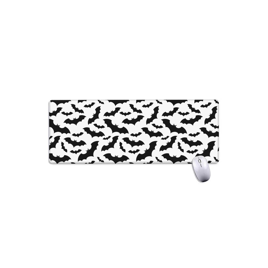 White And Black Halloween Bat Print Extended Mouse Pad