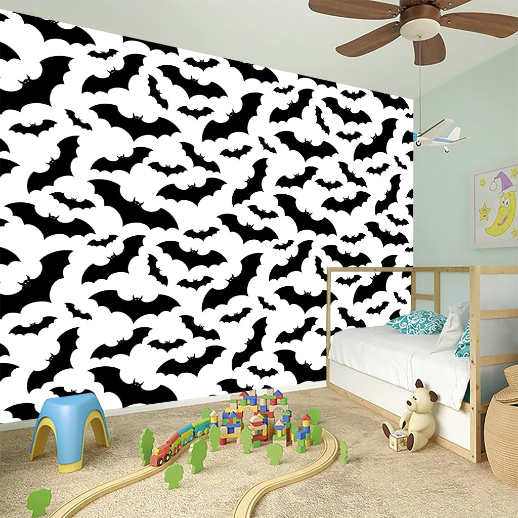 White And Black Halloween Bat Print Wall Sticker