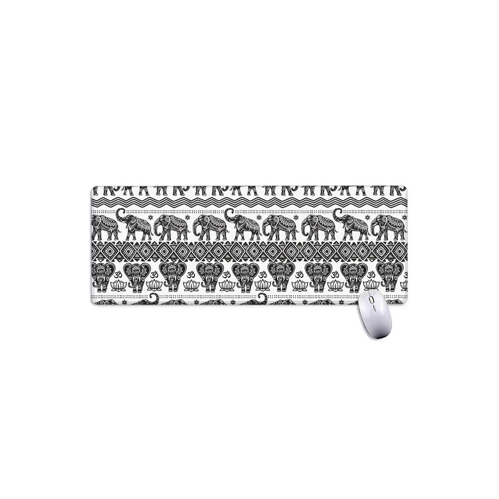 White And Black Indian Elephant Print Extended Mouse Pad