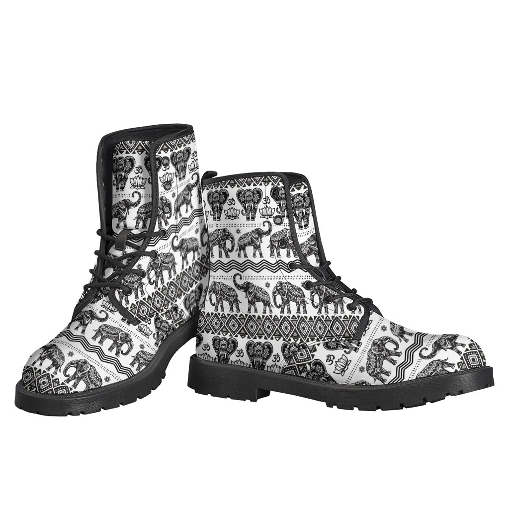 White And Black Indian Elephant Print Backpack