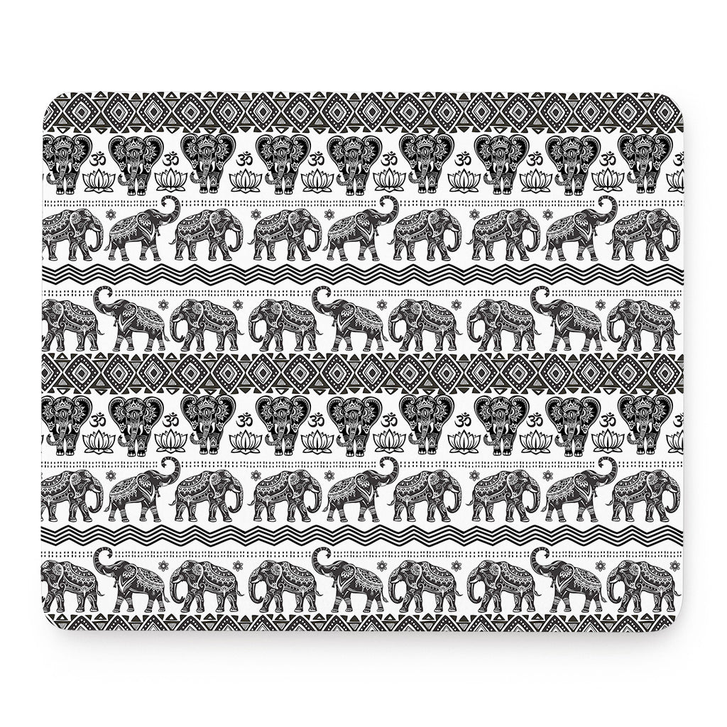 White And Black Indian Elephant Print Mouse Pad
