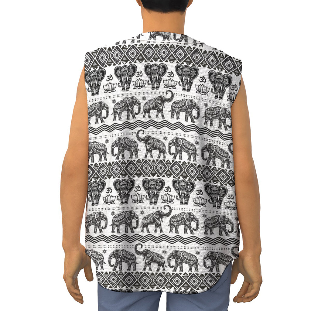 White And Black Indian Elephant Print Sleeveless Baseball Jersey