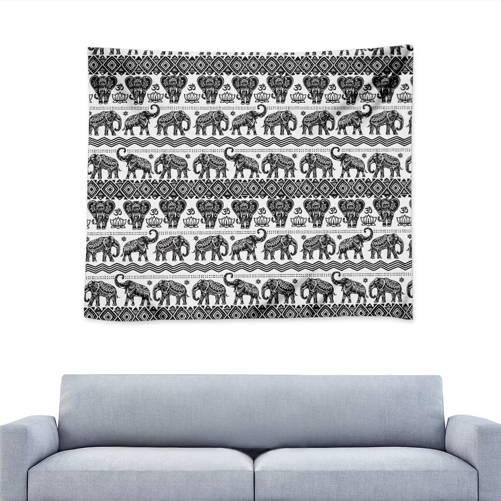 White And Black Indian Elephant Print Tapestry