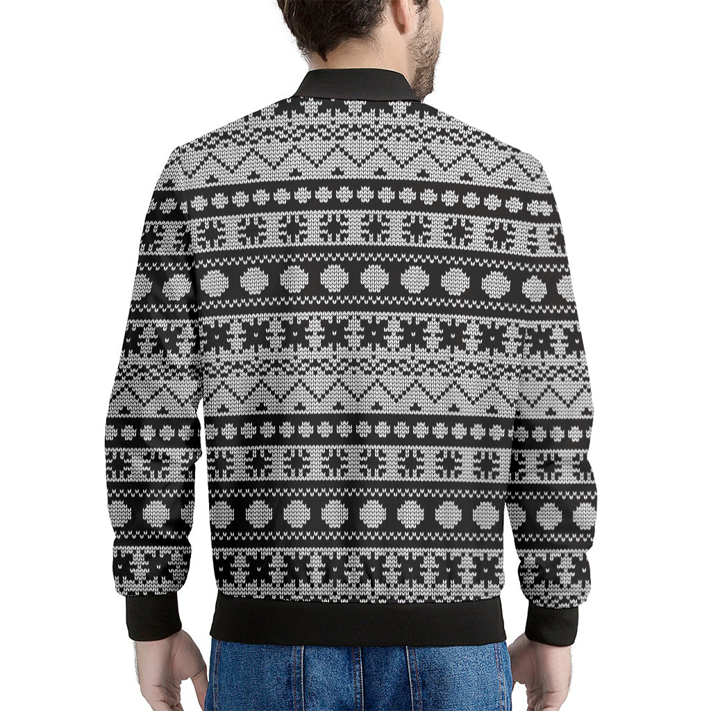 White And Black Knitted Pattern Print Men's Bomber Jacket