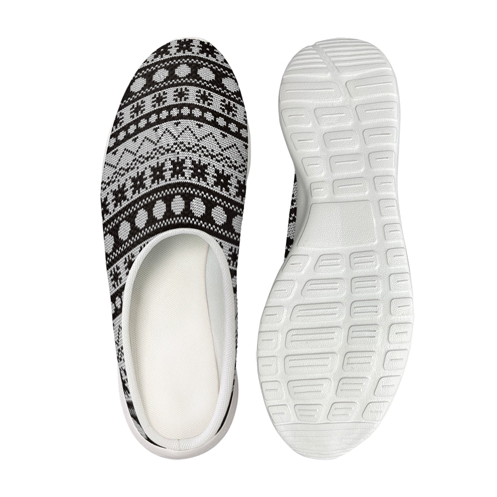 White And Black Knitted Pattern Print Mesh Casual Shoes