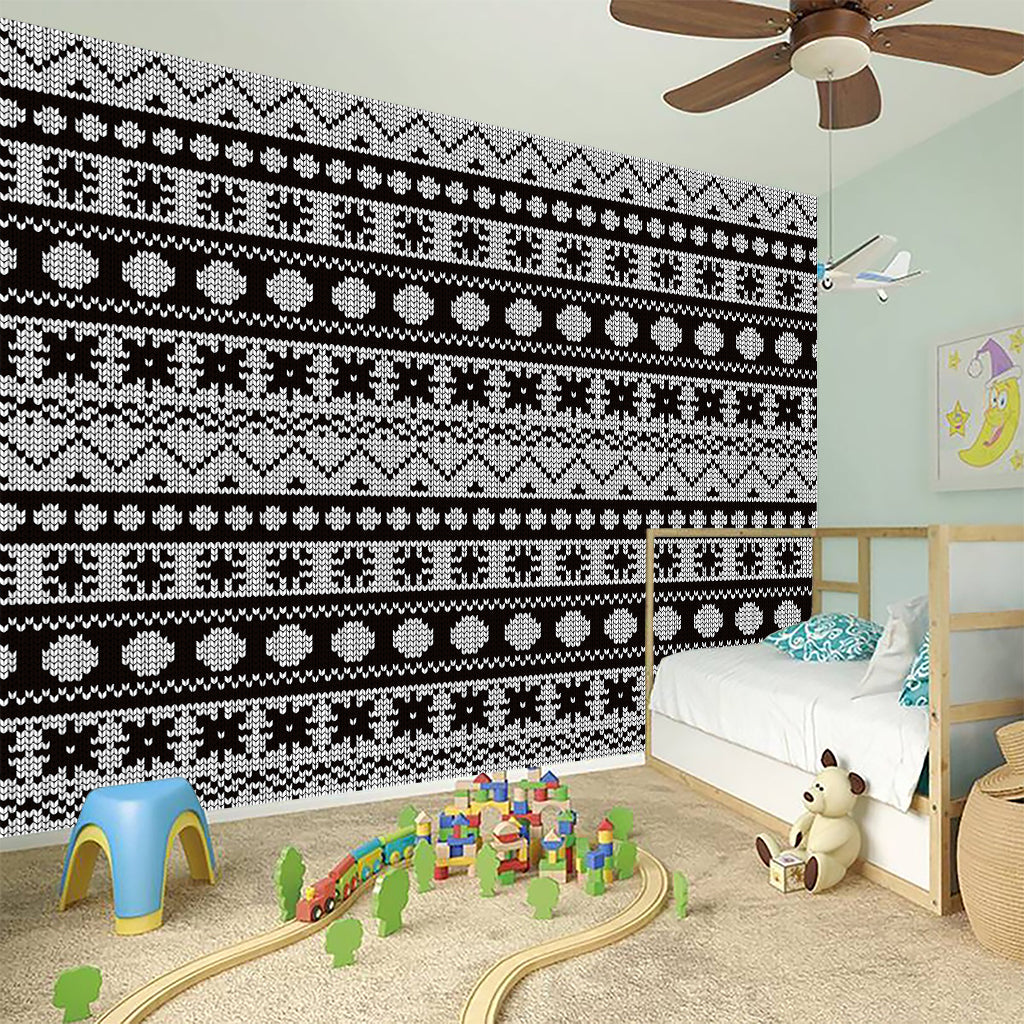 White And Black Knitted Pattern Print Wall Sticker