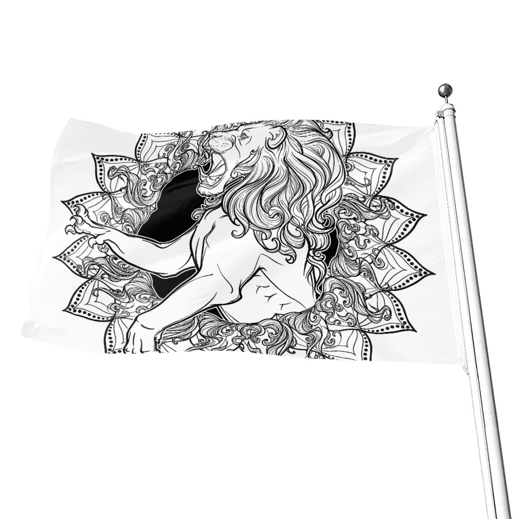 White And Black Leo Sign Print Flag