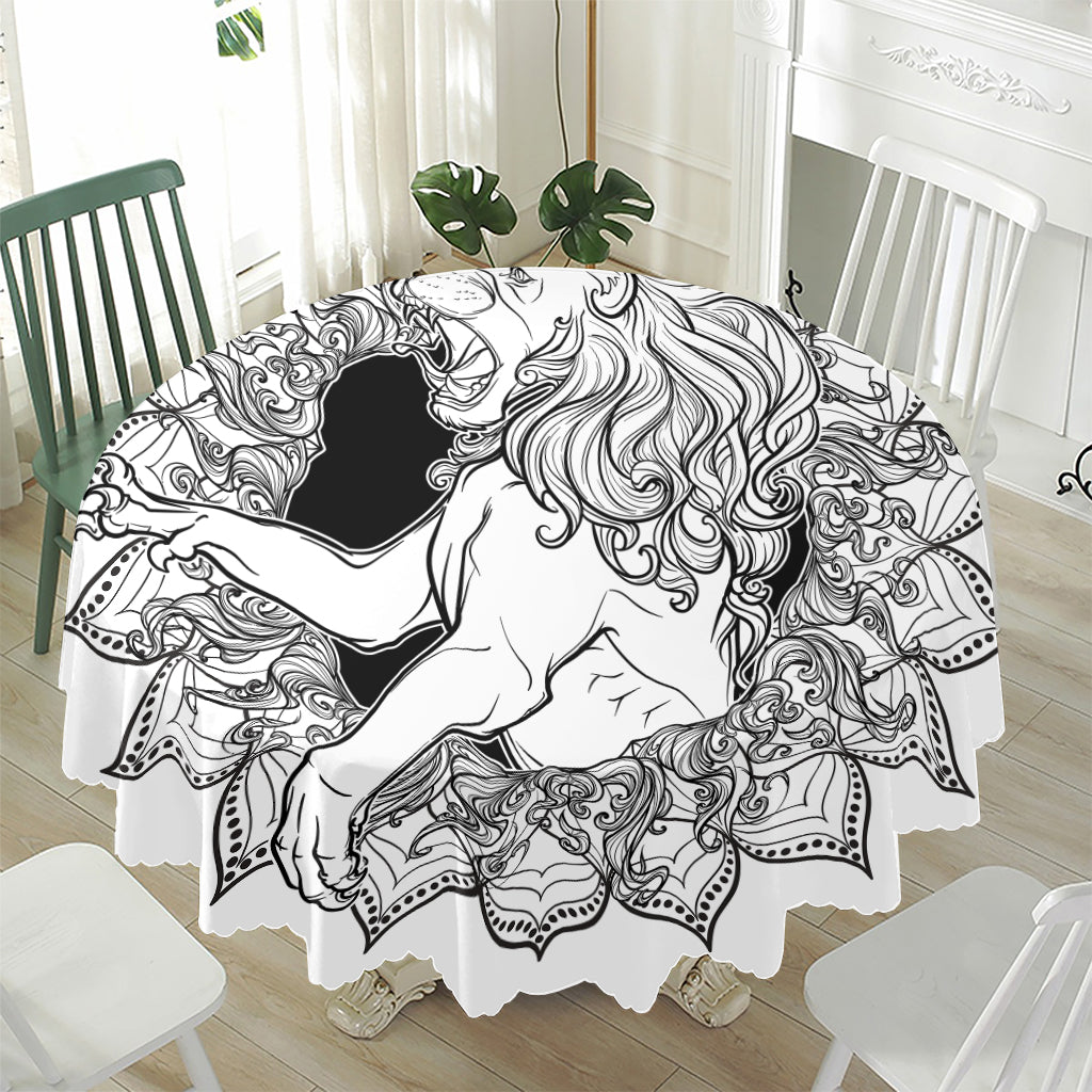 White And Black Leo Sign Print Waterproof Round Tablecloth