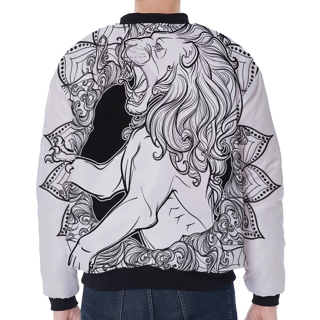 White And Black Leo Sign Print Zip Sleeve Bomber Jacket