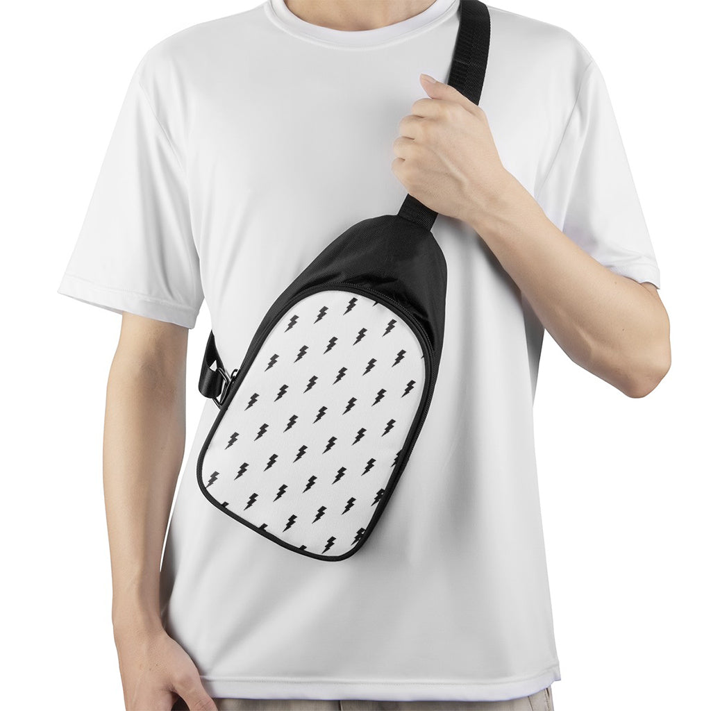 White And Black Lightning Pattern Print Chest Bag