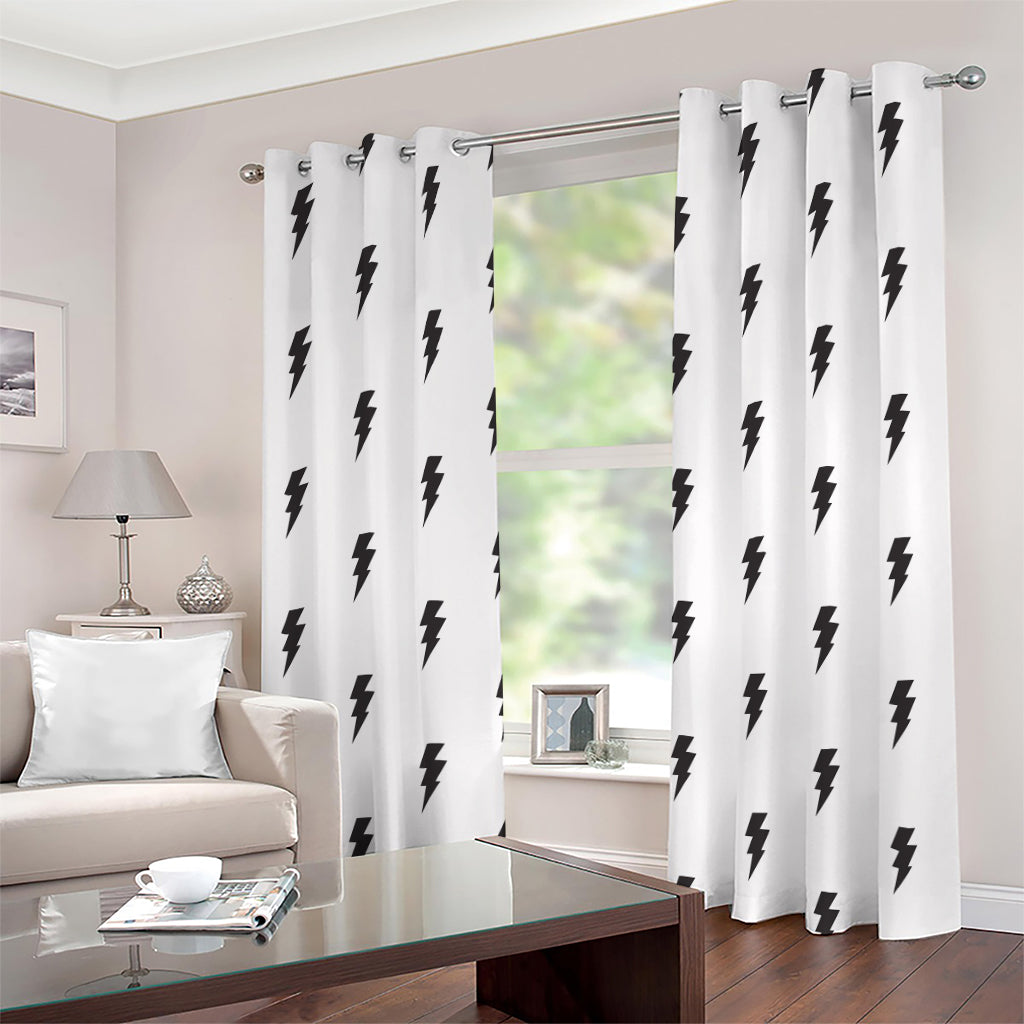 White And Black Lightning Pattern Print Grommet Curtains