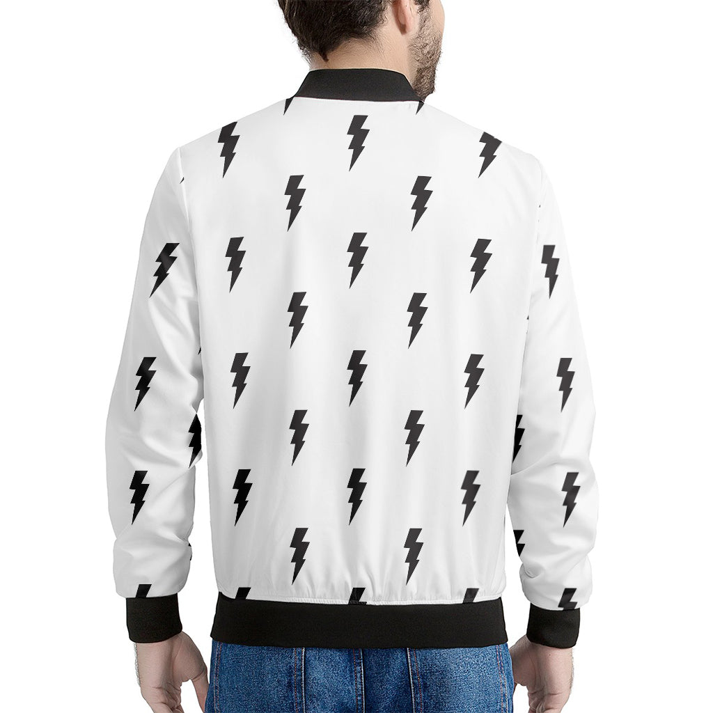 White And Black Lightning Pattern Print Men's Bomber Jacket