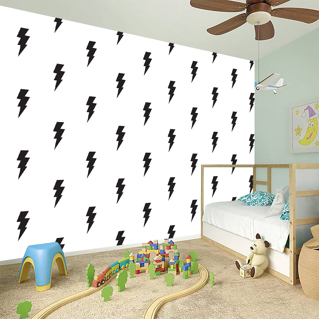 White And Black Lightning Pattern Print Wall Sticker