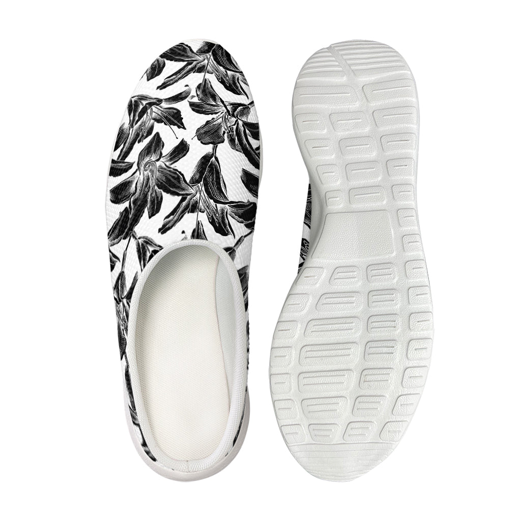 White And Black Lily Pattern Print Mesh Casual Shoes