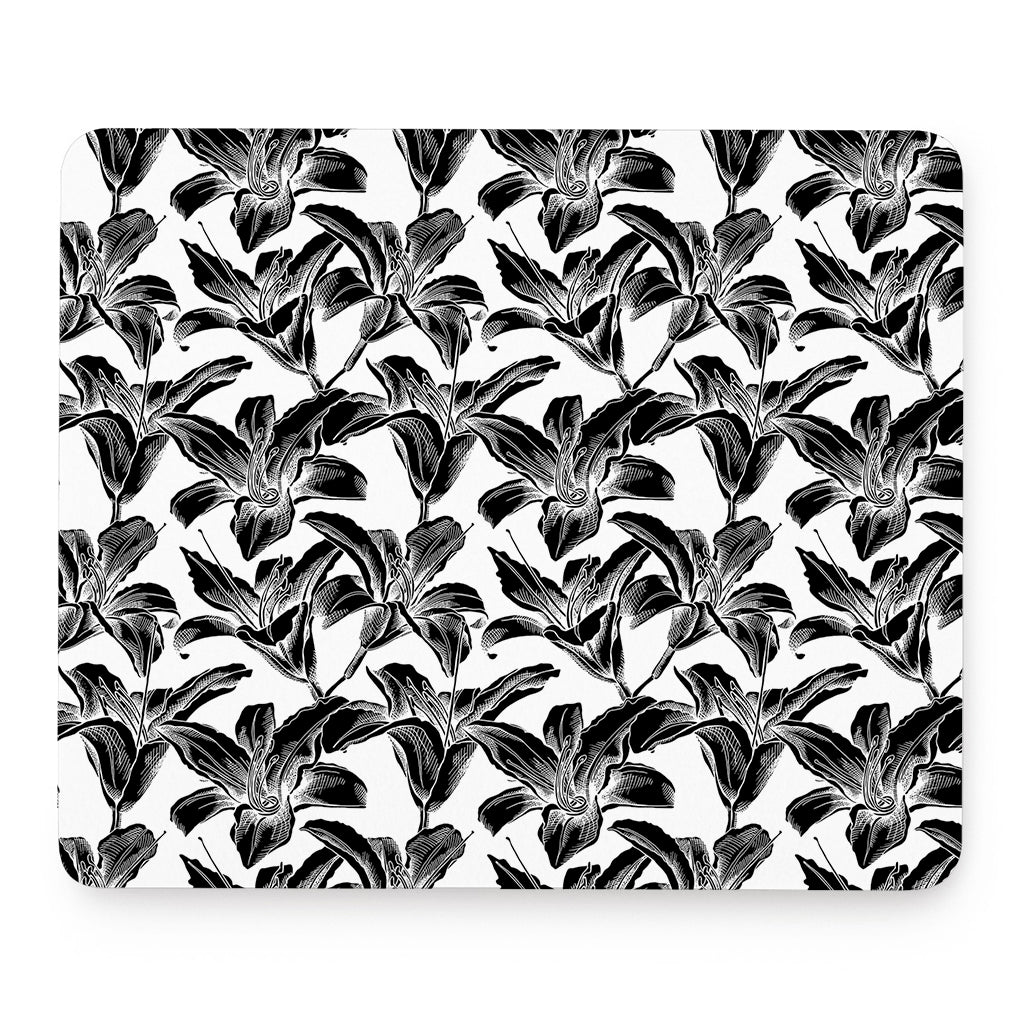 White And Black Lily Pattern Print Mouse Pad