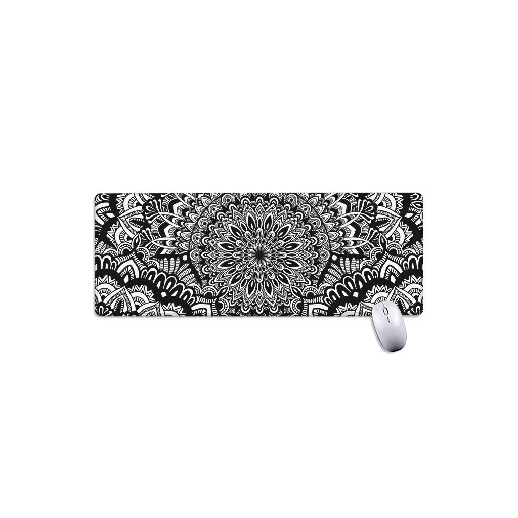 White And Black Mandala Print Extended Mouse Pad