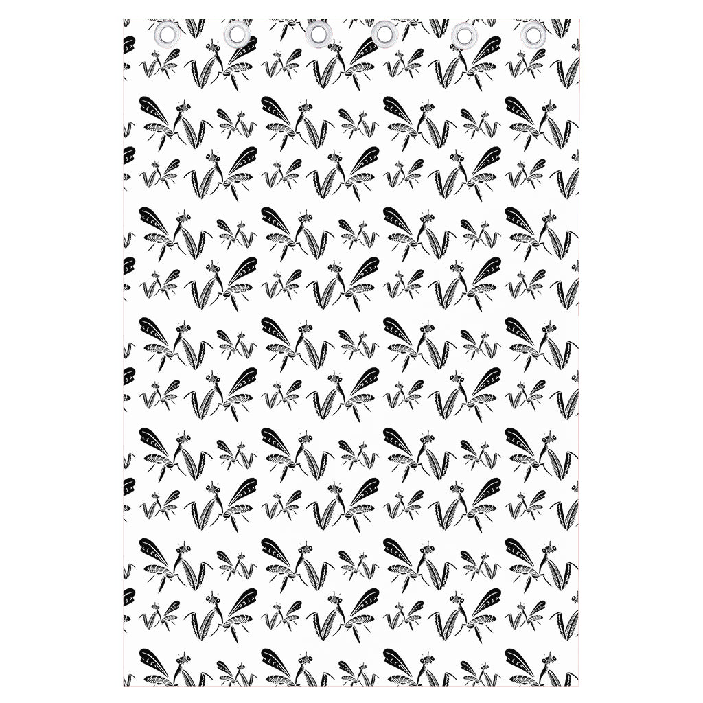 White And Black Mantis Pattern Print Curtain