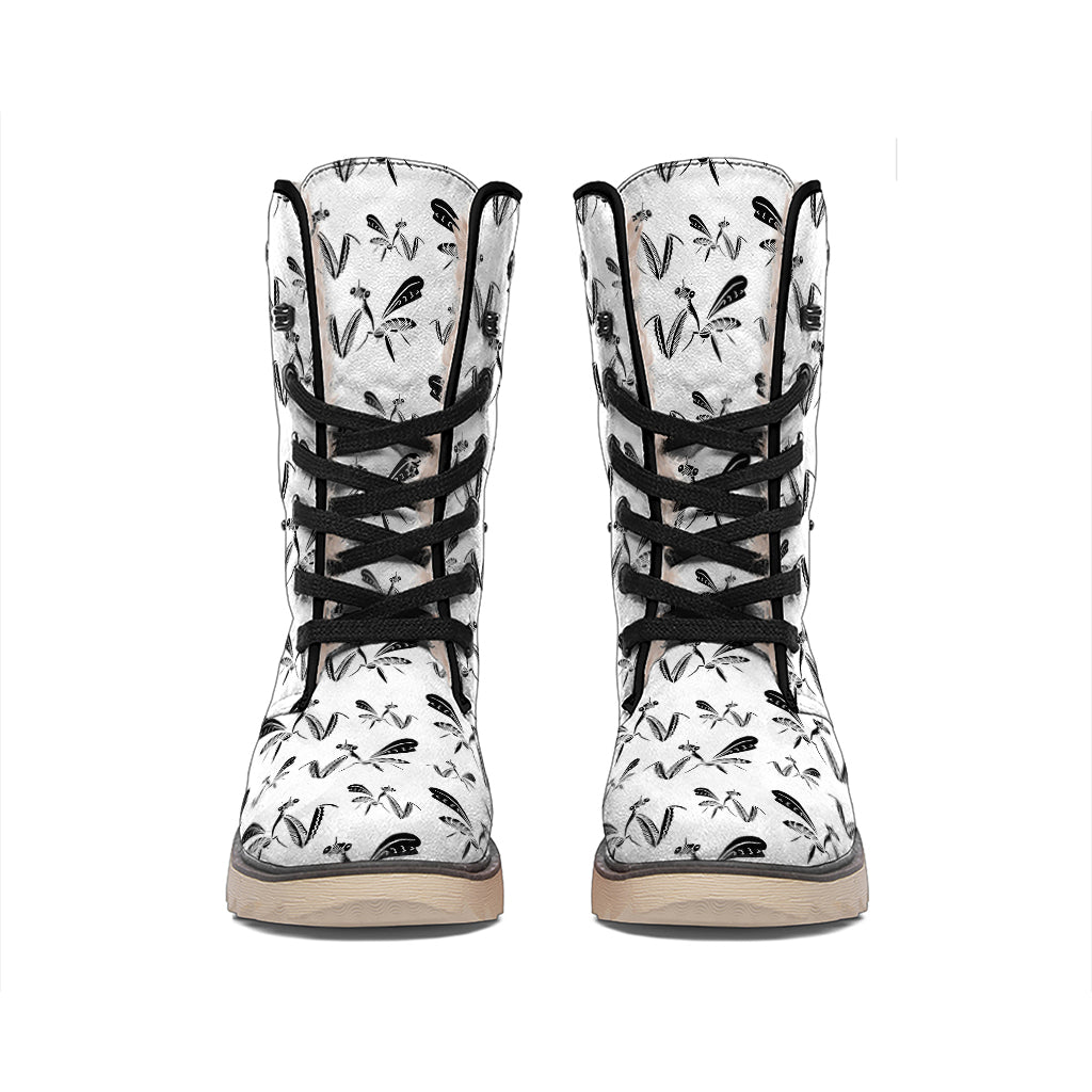 White And Black Mantis Pattern Print Winter Boots
