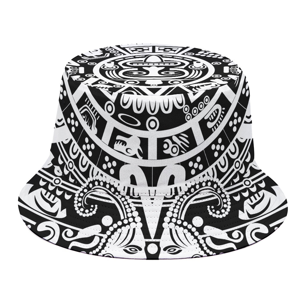 White And Black Maya Calendar Print Bucket Hat