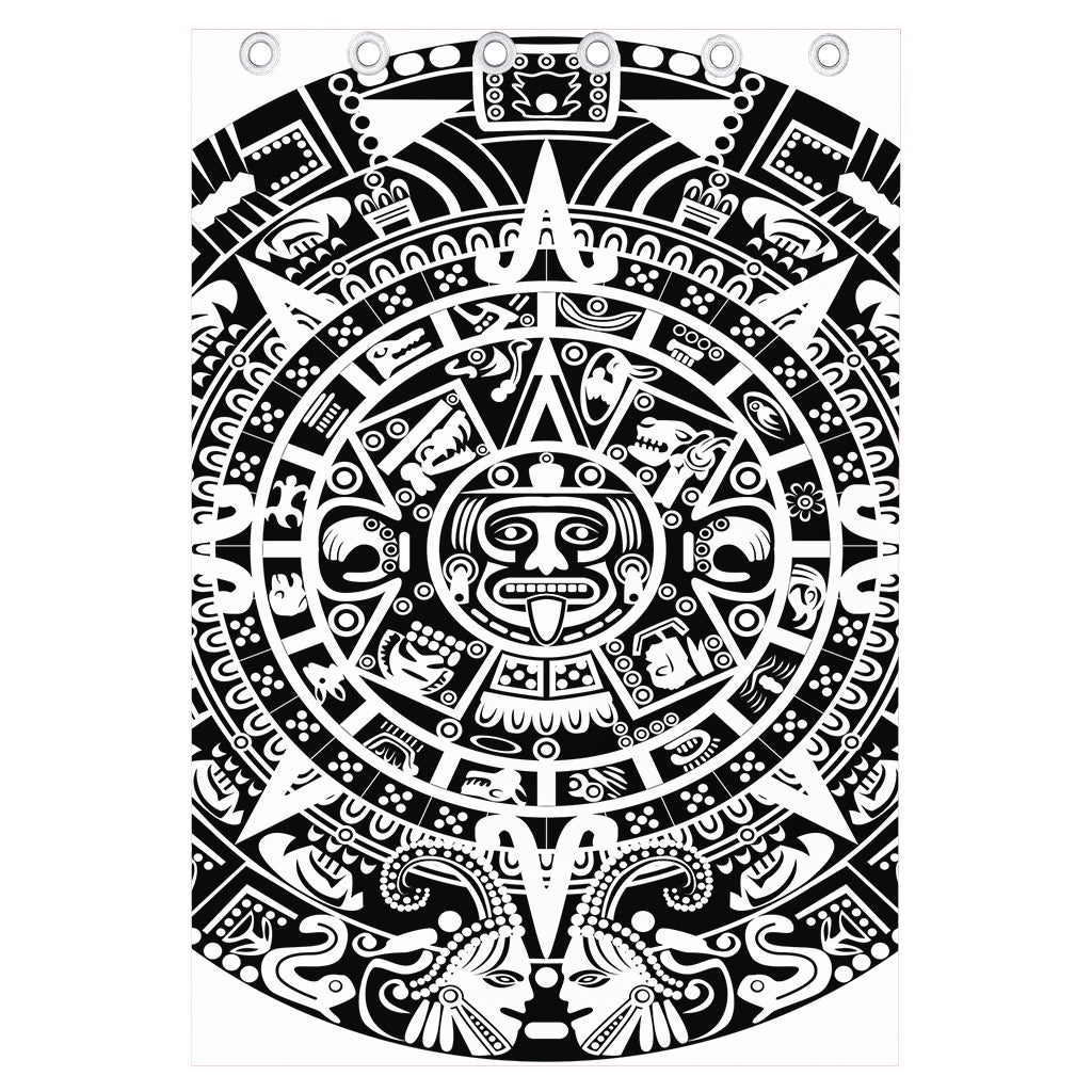 White And Black Maya Calendar Print Curtain