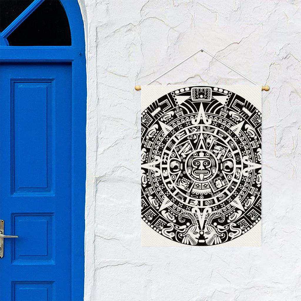 White And Black Maya Calendar Print Garden Flag