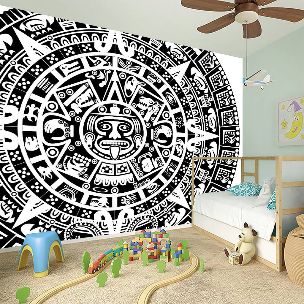 White And Black Maya Calendar Print Wall Sticker