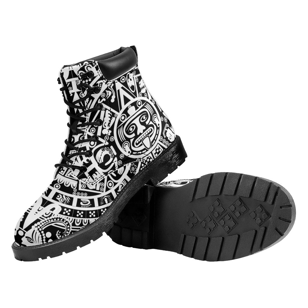 White And Black Maya Calendar Print Work Boots