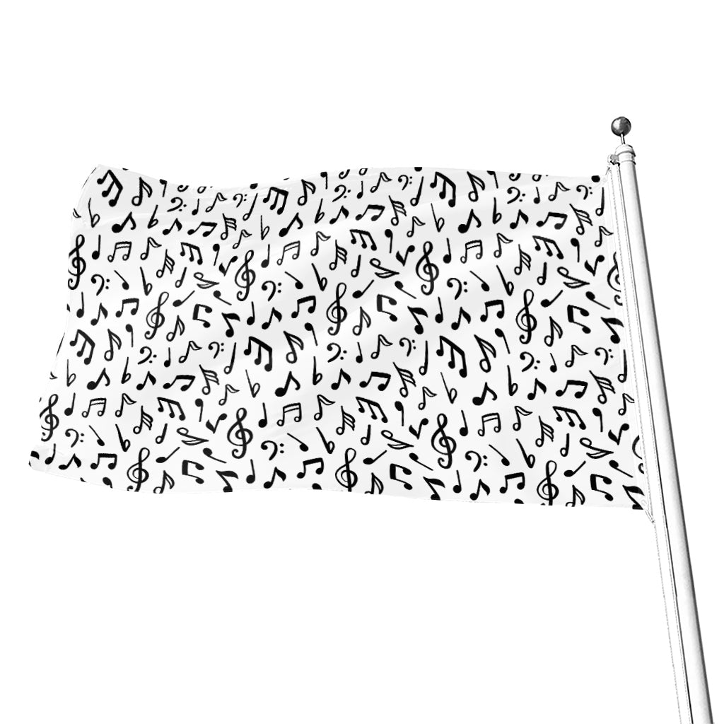 White And Black Music Note Pattern Print Flag