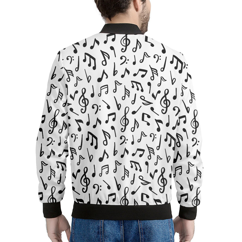 White And Black Music Note Pattern Print Men's Bomber Jacket